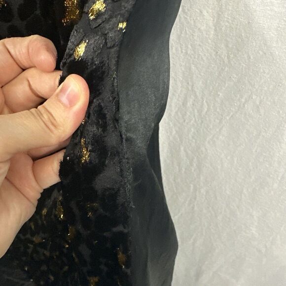 Intermix Ava Velvet Black Gold Leopard Slit Prom Midi Slip Dress Womens Size 4 - Picture 11 of 12